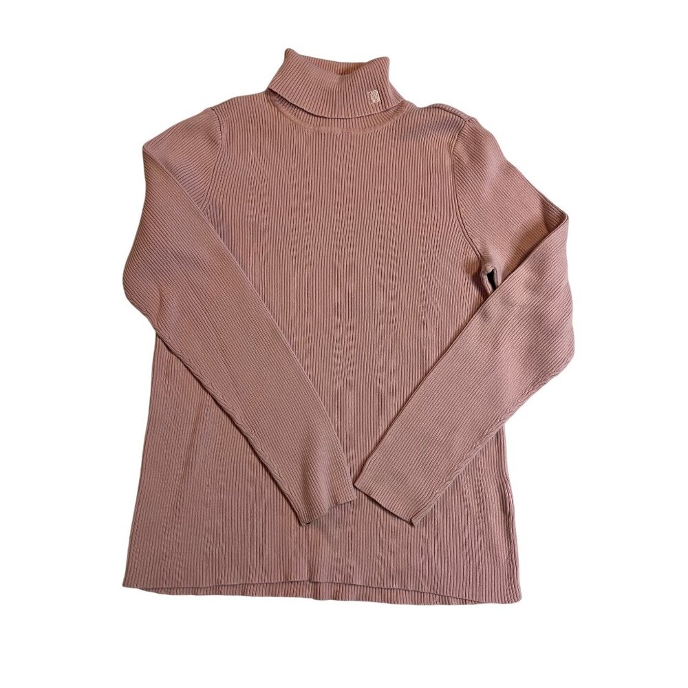 Lauren Ralph Lauren XL Pink Ribbed Turtleneck Sweater preppy  embroidered logo
